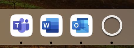 Clickshare logo (a white circle) at the far right Mac taskbar, indicating that ClickShare is running.